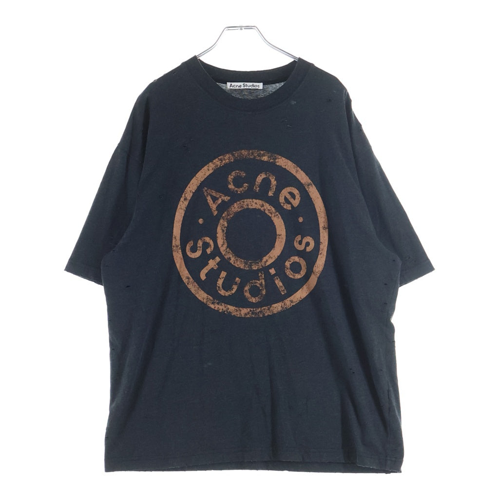 Acne Studios(アクネ ストゥディオズ) 24SS ダメージ加工 フロントロゴ半袖Tシャツ カットソー ブラック FN-UX-TSHI000079 CL0294