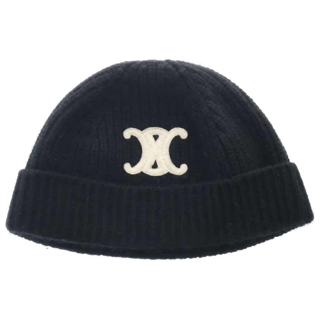 CELINE(セリーヌ) Triomphe Cashmere Watch Cap トリオンフカシミヤワッチキャップ ロゴパッチニット帽 帽子 2AA32384D ブラック