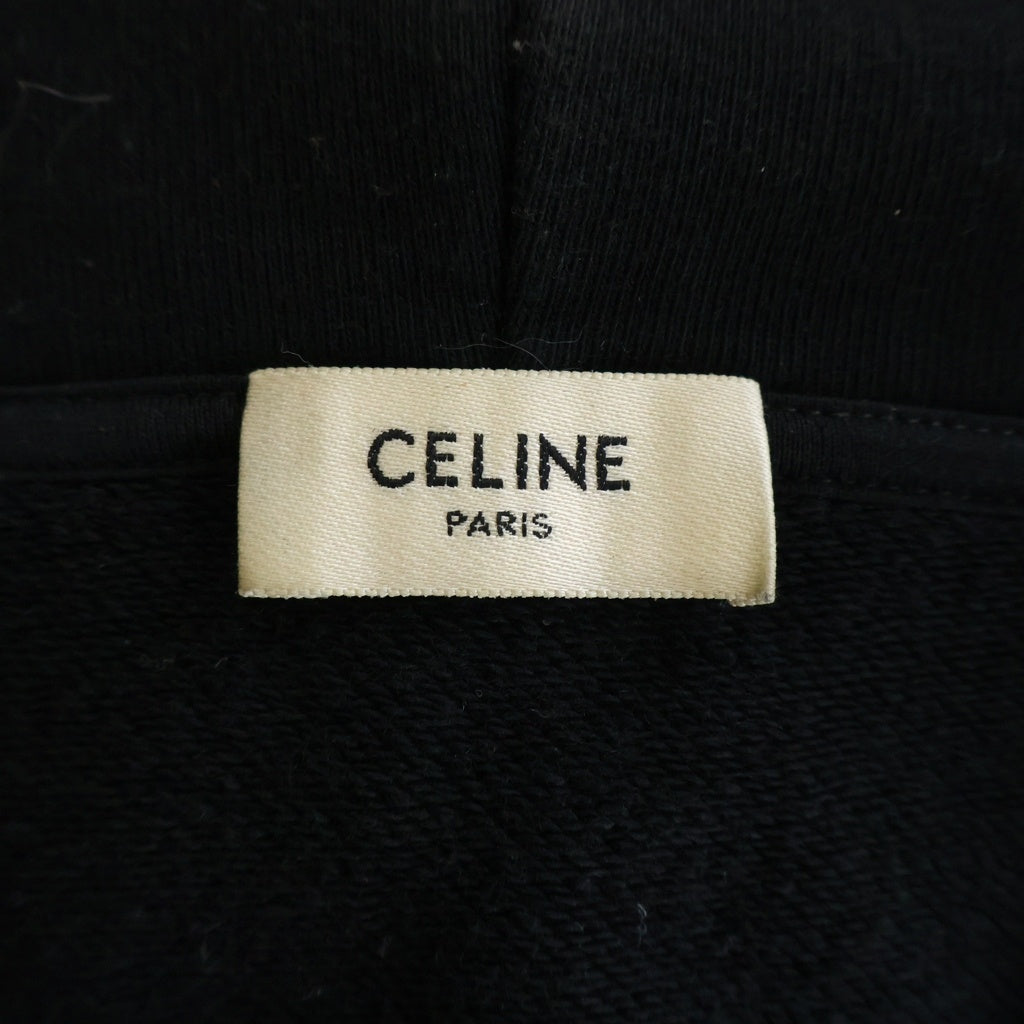 CELINE(セリーヌ) Hooded Logo Zip Hoodie フーデットロゴジップアップフーディー ロゴプリントジップアップパーカー 2Y497052H ブラック