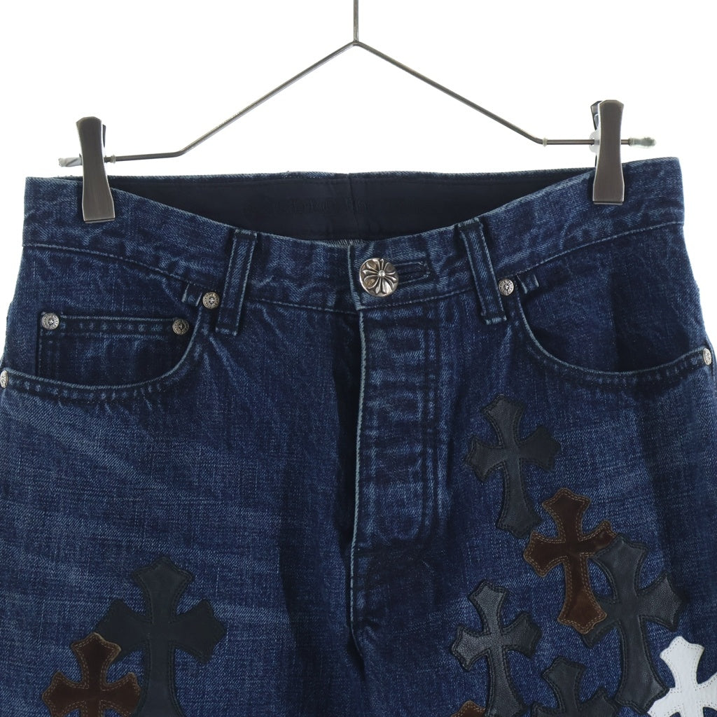 CHROME HEARTS(クロムハーツ) JEAN SL FLEURKNEE クロスパッチ付き フレアニーデニムパンツ インディゴ