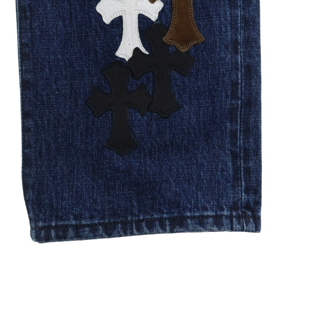 CHROME HEARTS(クロムハーツ) JEAN SL FLEURKNEE クロスパッチ付き フレアニーデニムパンツ インディゴ