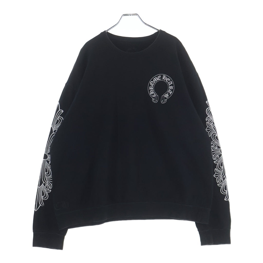 CHROME HEARTS(クロムハーツ) Horseshoe Arm Floral Cross L/S Sweatshirt ホースシュー アームフローラルクロス クルーネック スウェットトレーナー ブラック
