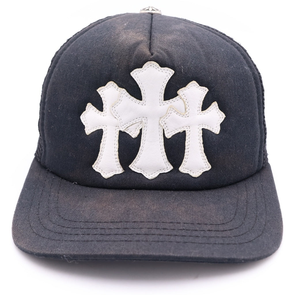 CHROME HEARTS(クロムハーツ) TRUCKER CAP トラッカーキャップ 3セメタリー レザーパッチ メッシュキャップ 帽子 ブラック/ホワイト