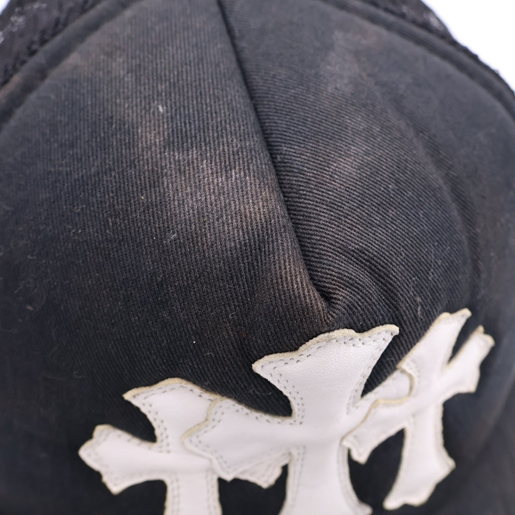 CHROME HEARTS(クロムハーツ) TRUCKER CAP トラッカーキャップ 3セメタリー レザーパッチ メッシュキャップ 帽子 ブラック/ホワイト