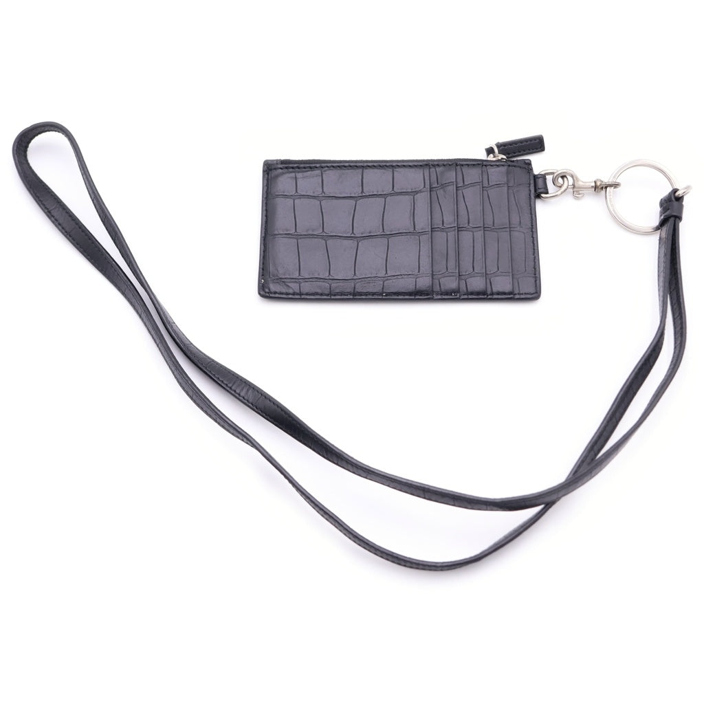 BALENCIAGA(バレンシアガ) クロコ型押し ネックストラップ付き カードケース ブラック 594548