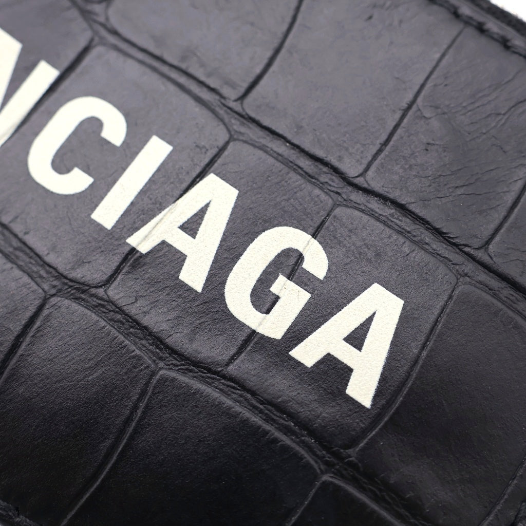 BALENCIAGA(バレンシアガ) クロコ型押し ネックストラップ付き カードケース ブラック 594548