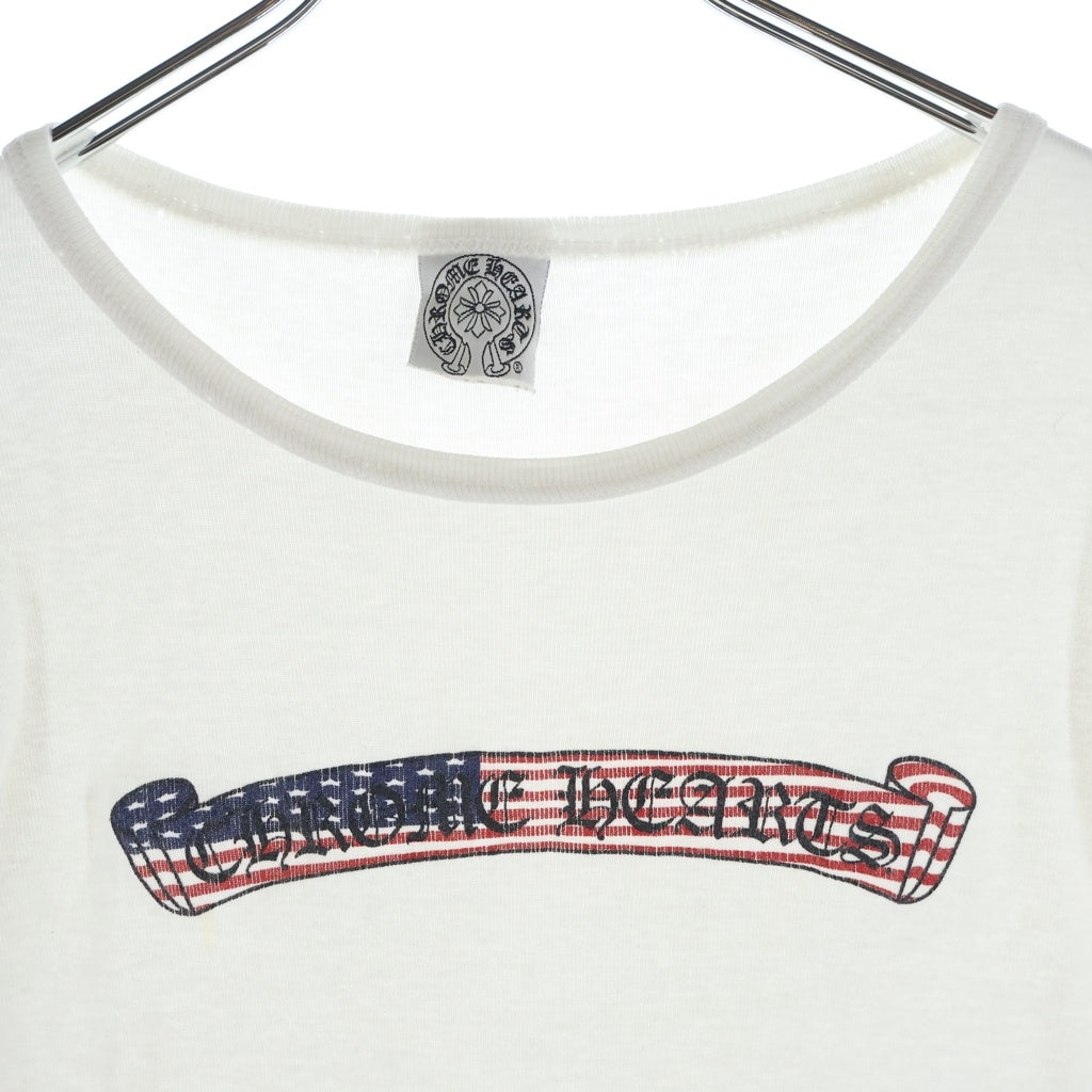 CHROME HEARTS(クロムハーツ) OLD US SCRL S/S TEE オールド星条旗スクロールロゴプリント 半袖Tシャツ レディース ホワイト