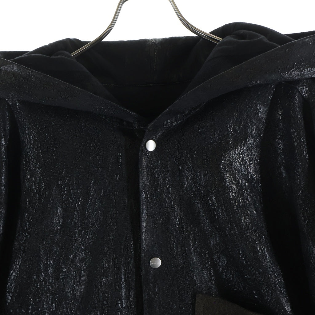 Rick Owens(リックオウエンス) 24AW PORTERVILLE Tour Hoodie ポーターヴィル期 ツアーフーディー クラックワックスコーティングフーデットジャケット RR02D6713-BMTWTY ブラック