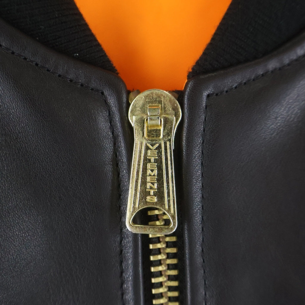 VETEMENTS(ヴェトモン) Leather Bomber Jacket レザーボンバージャケット カーフレザーオーバーサイズジップアップMA-1 UA66JA200B ブラック