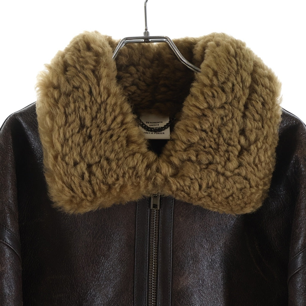 VETEMENTS(ヴェトモン) Shearling-Trim Jacket ボア ジップアップ レザー ジャケット ブラウン UH76SJ500C