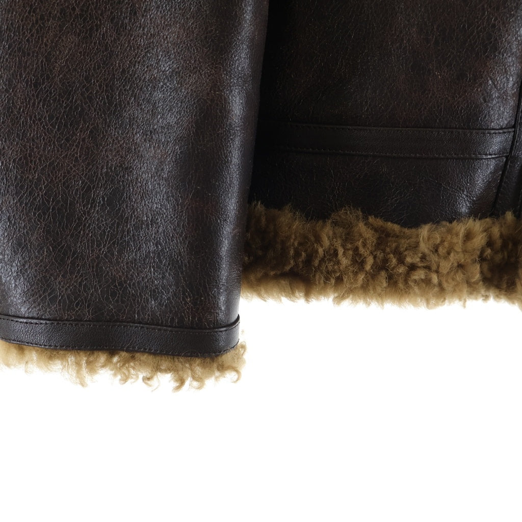 VETEMENTS(ヴェトモン) Shearling-Trim Jacket ボア ジップアップ レザー ジャケット ブラウン UH76SJ500C