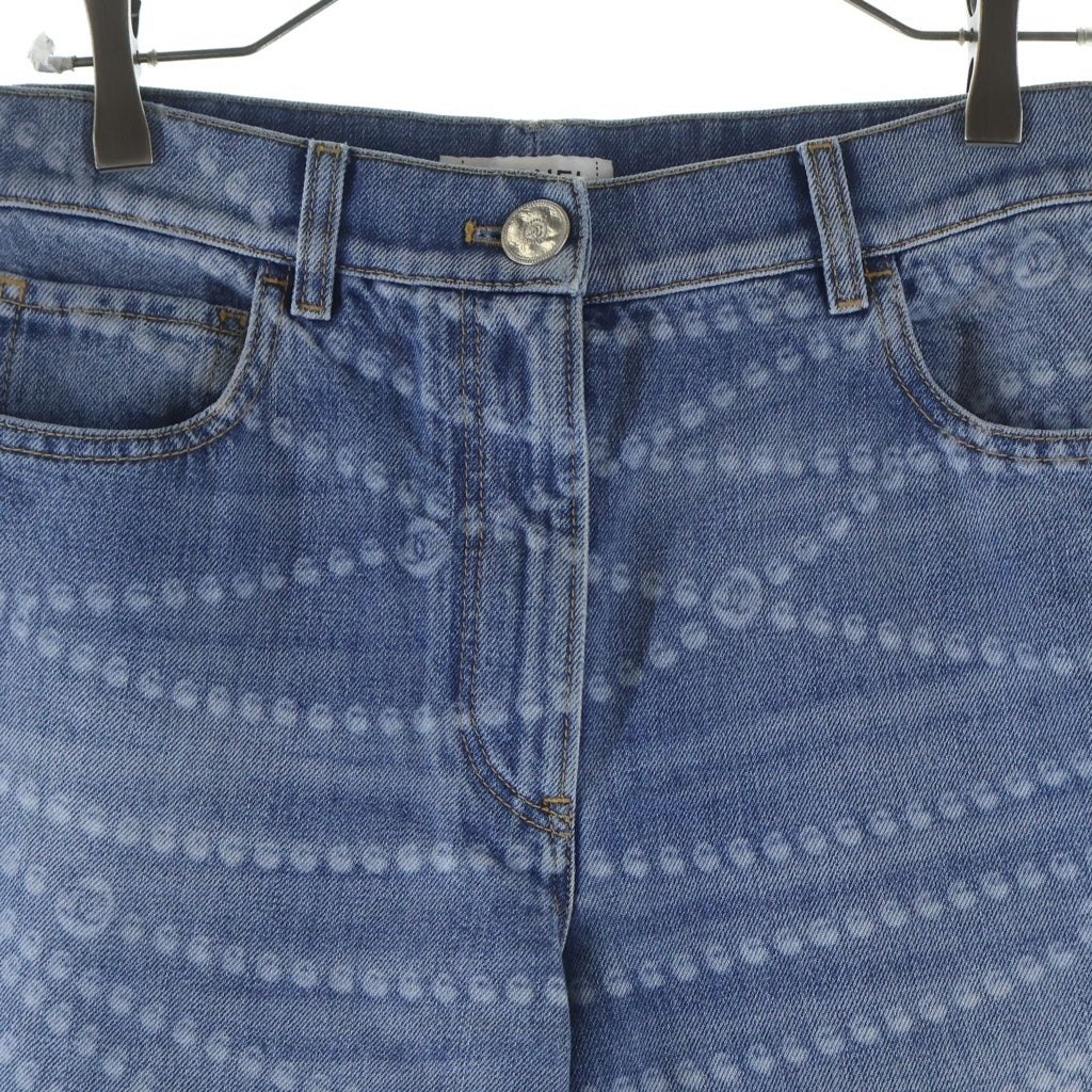 CHANEL(シャネル) 25SS COCO Mark Pearl Print Wide Leg Denim ココマークパールプリントワイドレグデニム プリント総柄ジップフライデニムロングパンツ レディース P79059V71258