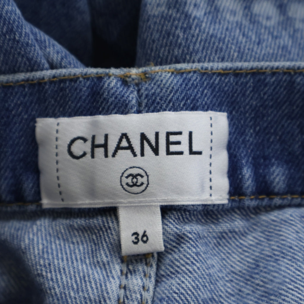 CHANEL(シャネル) 25SS COCO Mark Pearl Print Wide Leg Denim ココマークパールプリントワイドレグデニム プリント総柄ジップフライデニムロングパンツ レディース P79059V71258