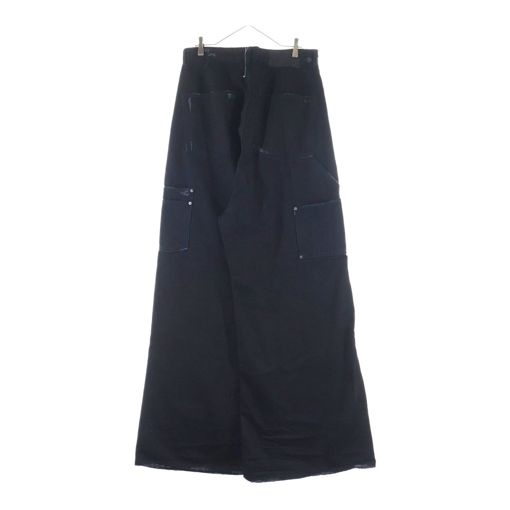 NO BRAND(ノーブランド) DET BLEV SENT デット ブレイブ セント ダメージ加工 ワイド デニムパンツ ブラック DBS-40035-11