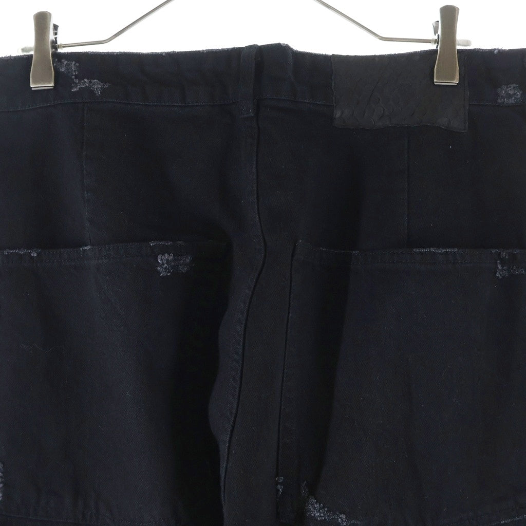 NO BRAND(ノーブランド) DET BLEV SENT デット ブレイブ セント ダメージ加工 ワイド デニムパンツ ブラック DBS-40035-11
