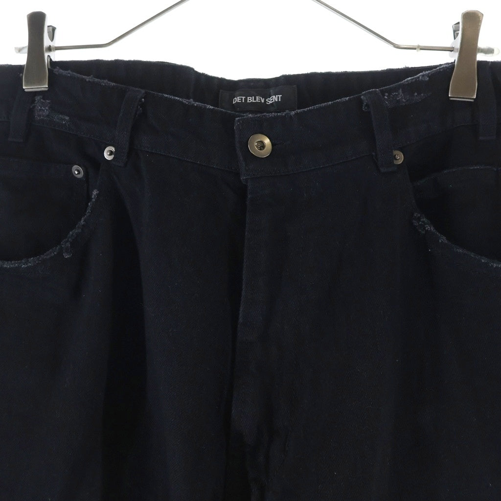 NO BRAND(ノーブランド) DET BLEV SENT デット ブレイブ セント ダメージ加工 ワイド デニムパンツ ブラック DBS-40035-11