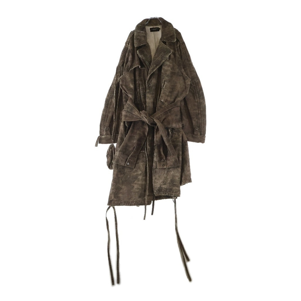 NO/FAITH STUDIOS(ノーフェイスストゥディオス) DENIM NFS CAMO COAT カモ柄 デニム ポーチ付き ロングコート ジャケット ブラウン