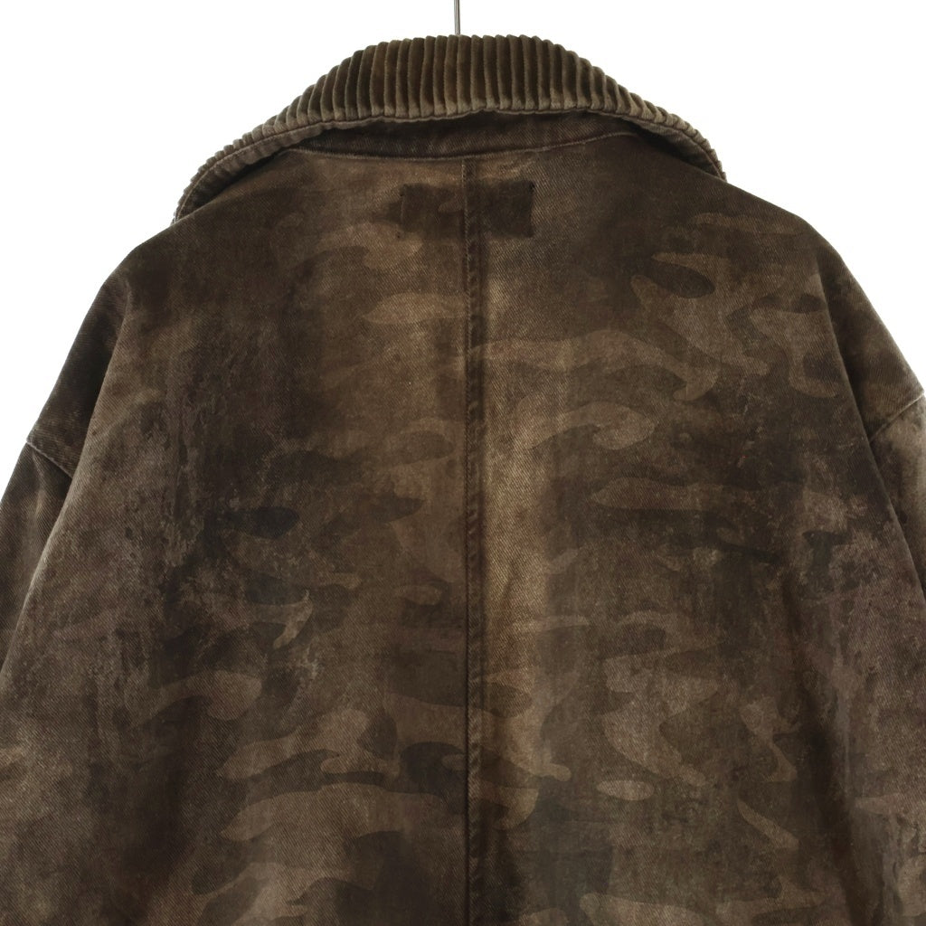 NO/FAITH STUDIOS(ノーフェイスストゥディオス) DENIM NFS CAMO COAT カモ柄 デニム ポーチ付き ロングコート ジャケット ブラウン