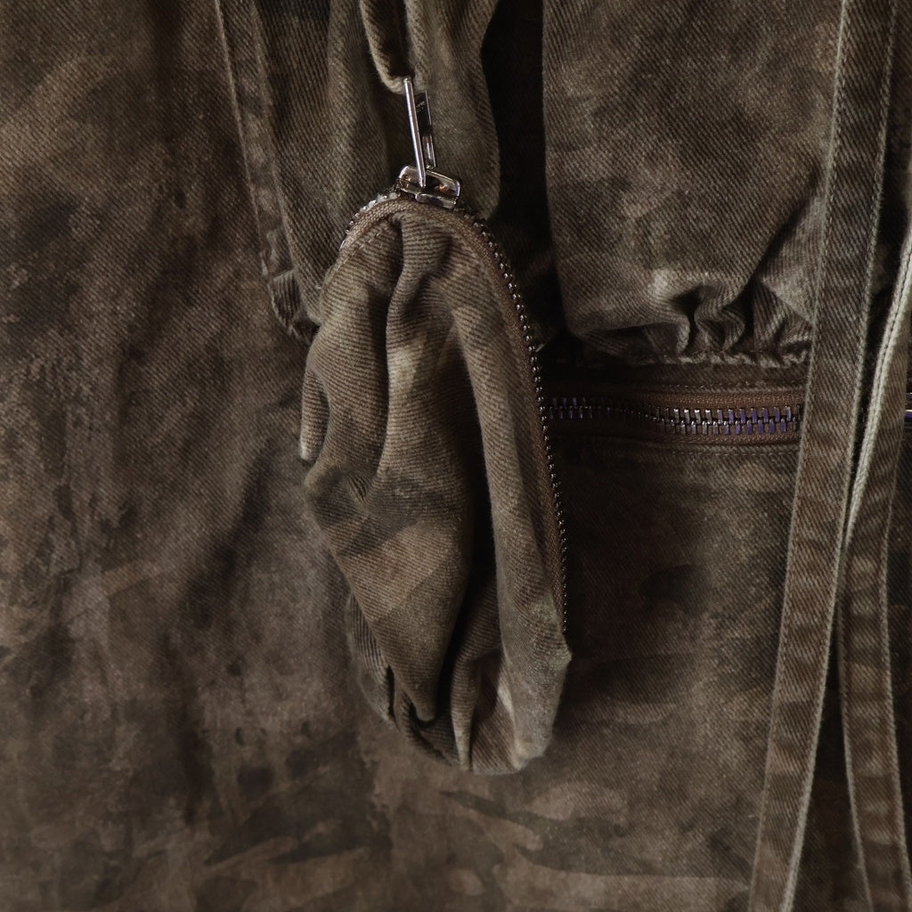 NO/FAITH STUDIOS(ノーフェイスストゥディオス) DENIM NFS CAMO COAT カモ柄 デニム ポーチ付き ロングコート ジャケット ブラウン