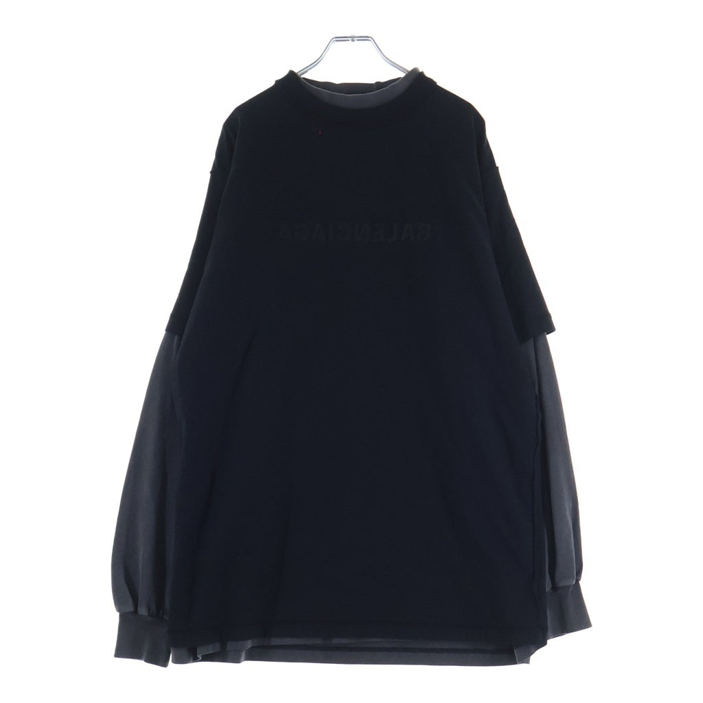 BALENCIAGA(バレンシアガ) ロゴ刺繍 オーバーサイズヴィンテージジャージーレイヤードカットソー ブラック/グレー 726088 TNVR5