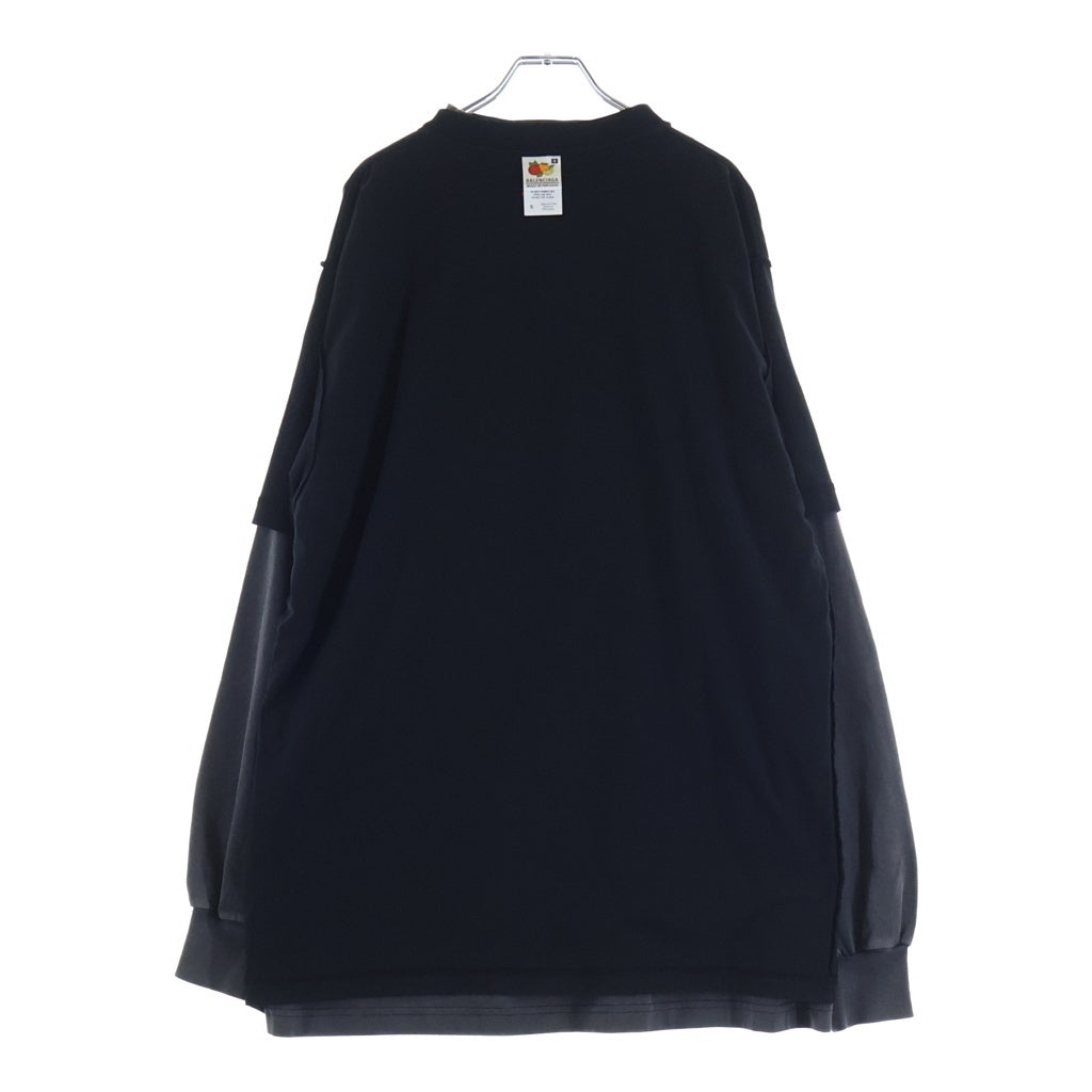 BALENCIAGA(バレンシアガ) ロゴ刺繍 オーバーサイズヴィンテージジャージーレイヤードカットソー ブラック/グレー 726088 TNVR5