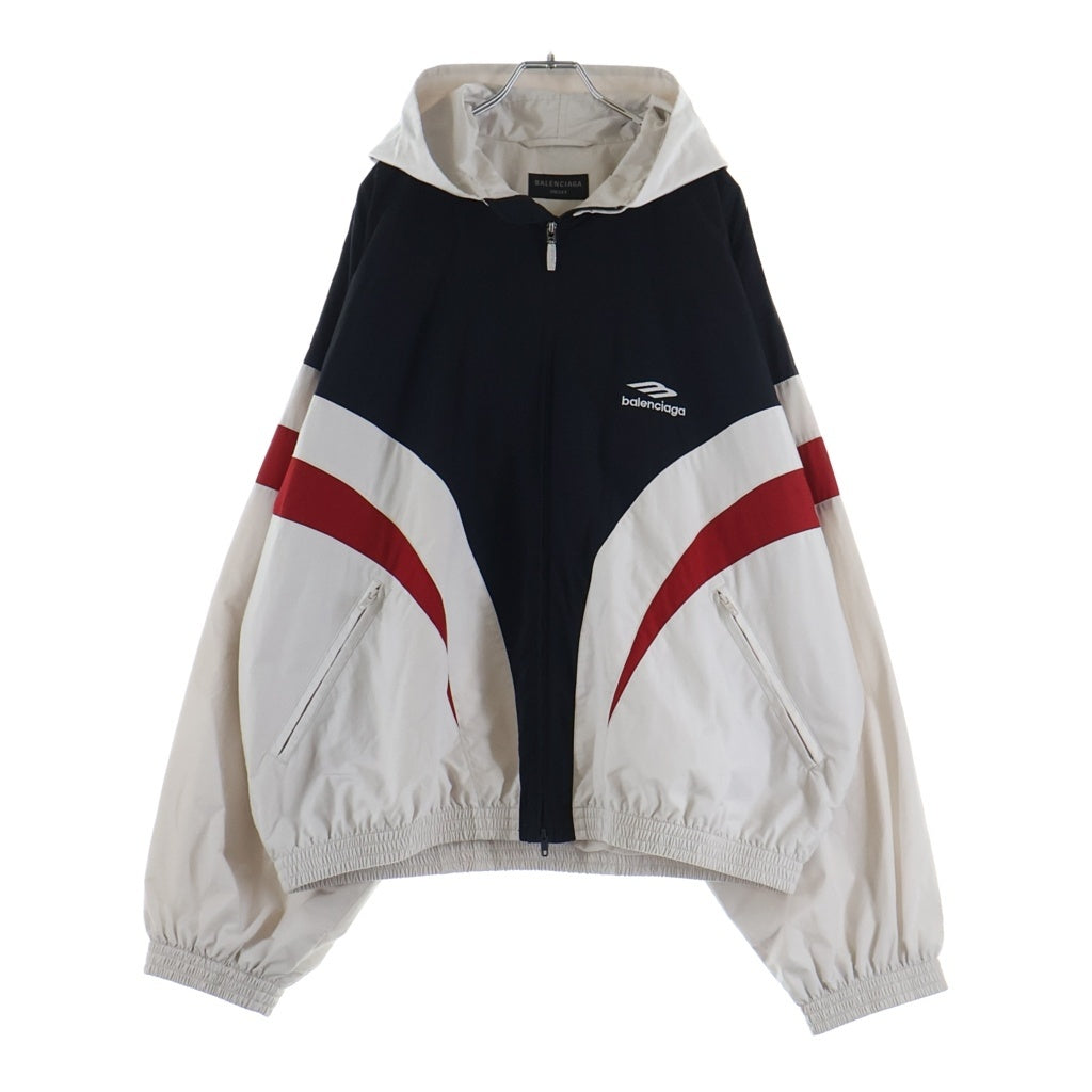 BALENCIAGA(バレンシアガ) 3B スポーツロゴ ジップアップナイロンジャケット トラックジャケット ナイロンパーカー フーディー ホワイト 790754 TPQ38
