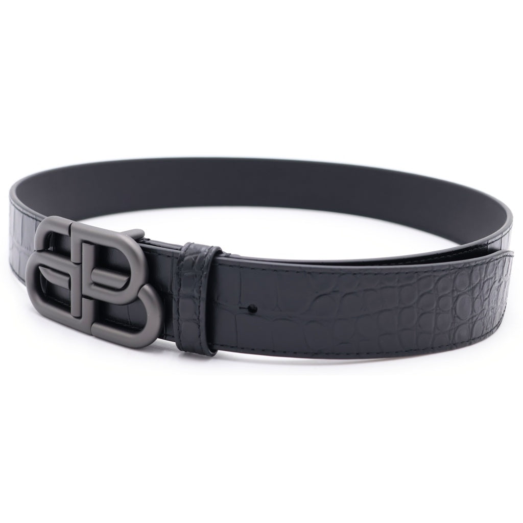 BALENCIAGA(バレンシアガ) BB LOGO BELT BBロゴデザイン クロコダイル型押し ベルト 570370 ブラック