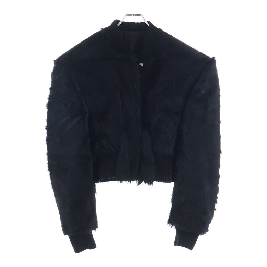Rick Owens(リックオウエンス) 23AW LUXOR EDFU Fur Flight Jacket ルクソール期 ファーフライトジャケット バックストラップカーフヘアクロップドジップアップジャケット RR02C7719-LHL ブラック