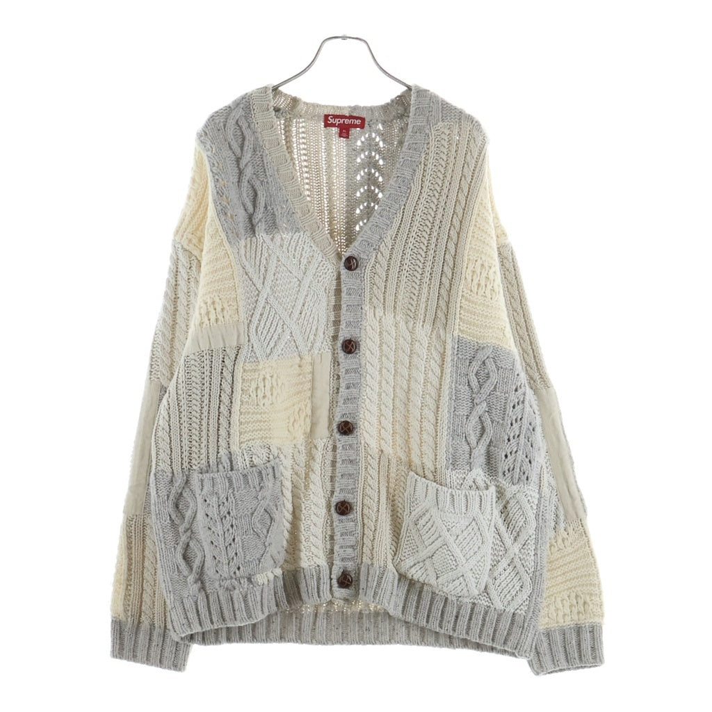 SUPREME(シュプリーム) 23AW Cable Knit Cardigan パッチワーク ケーブルニット アイボリー