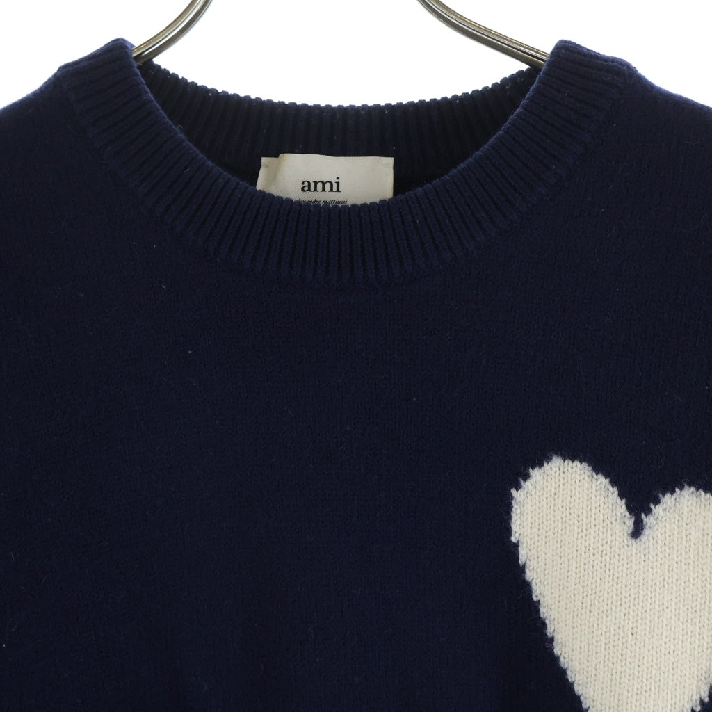 ami(アミ) CREW NECK SWEATER ロゴデザイン クルーネック ニットセーター ネイビー UKS002.018 00412