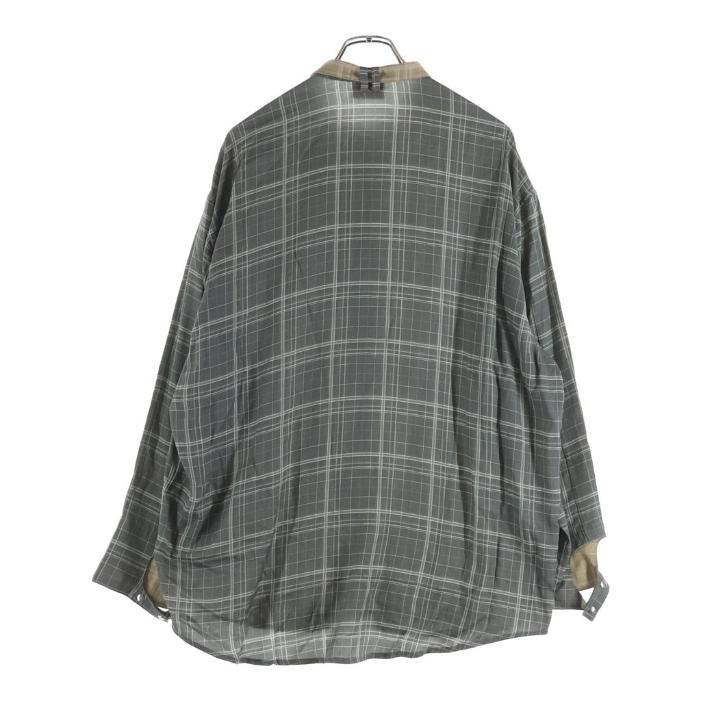 DIESEL(ディーゼル) S-WROB チェック柄 ノーカラー スナップボタン 長袖シャツ グレー A22904