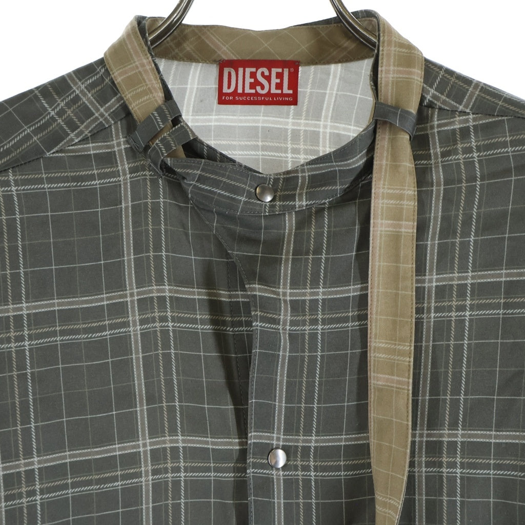 DIESEL(ディーゼル) S-WROB チェック柄 ノーカラー スナップボタン 長袖シャツ グレー A22904