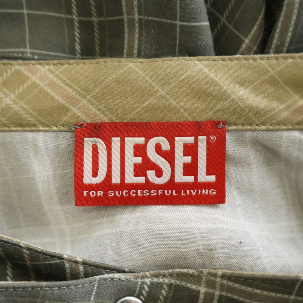 DIESEL(ディーゼル) S-WROB チェック柄 ノーカラー スナップボタン 長袖シャツ グレー A22904