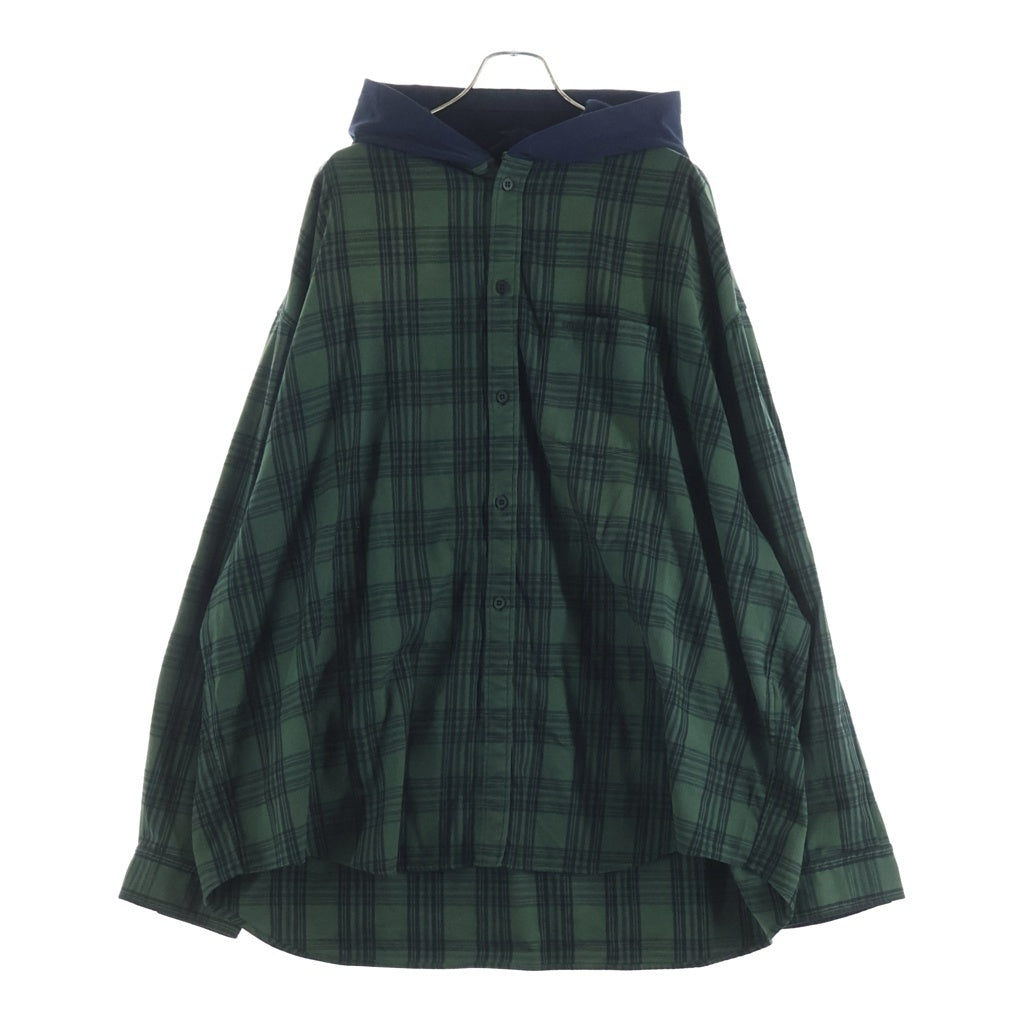 BALENCIAGA(バレンシアガ) 23AW Hooded Shirt Oversized フーデッドオーバーサイズチェックシャツ グリーン 746369 746369