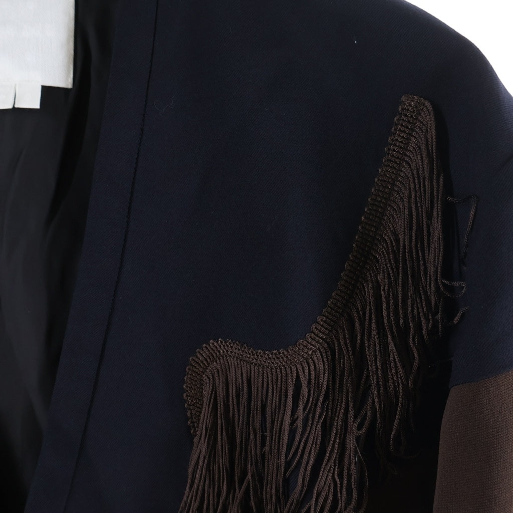 NO BRAND(ノーブランド) BASE MARK Fringe Comb Jacket Blouson ベースマーク フリンジ ジップアップ ジャケット ブルゾン ブラック/ブラウン 21BF03