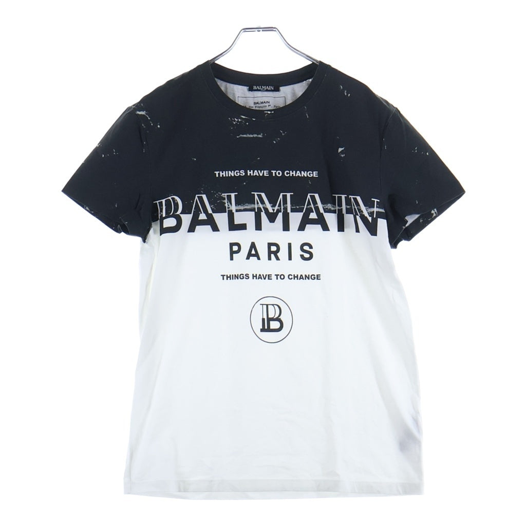 BALMAIN(バルマン) 19AW Gradient 2 Tone Logo S/S Tee グラデーション2トーンロゴショートスリーブTシャツ ロゴプリントクルーネック半袖Tシャツ SH01601I232 ブラック/ホワイト