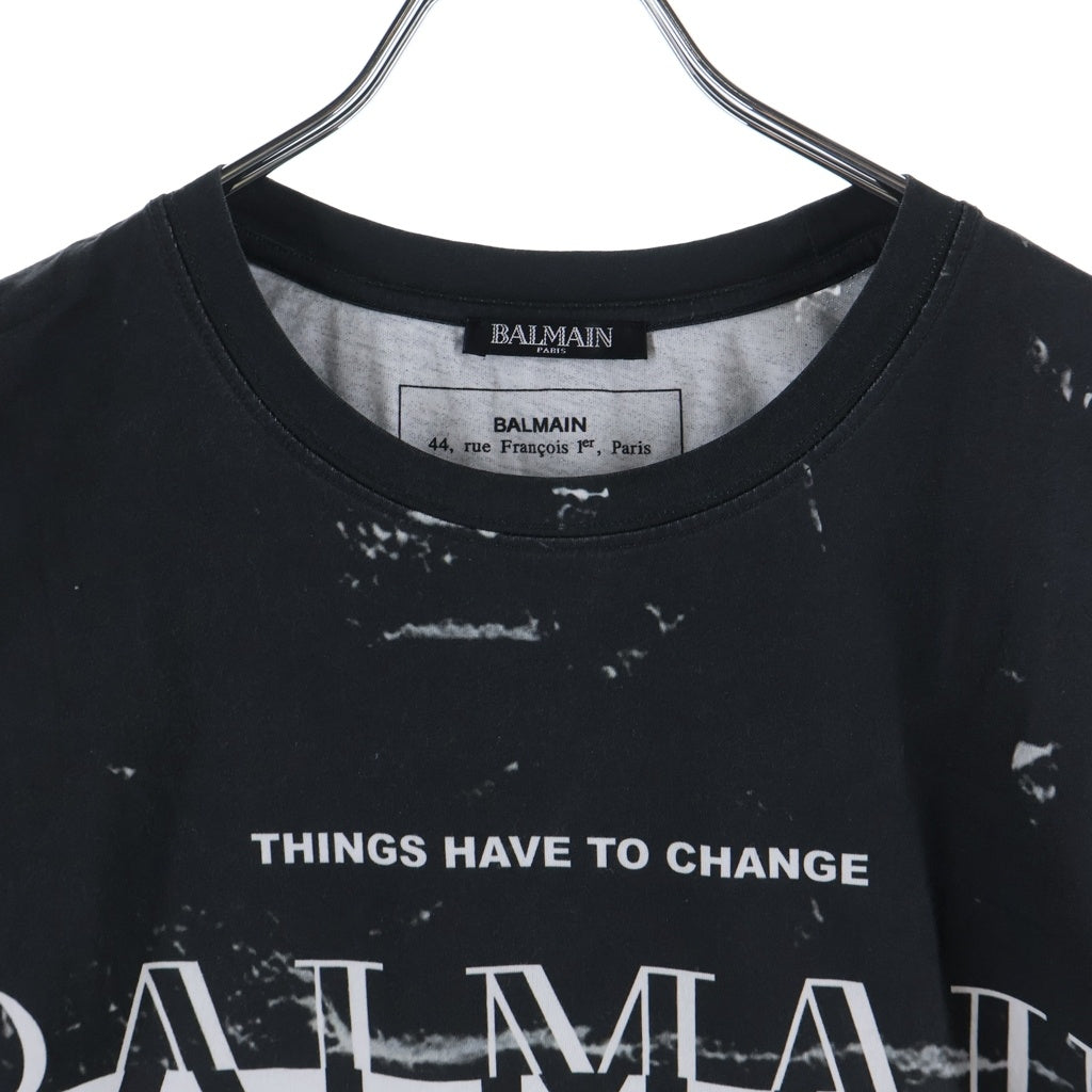 BALMAIN(バルマン) 19AW Gradient 2 Tone Logo S/S Tee グラデーション2トーンロゴショートスリーブTシャツ ロゴプリントクルーネック半袖Tシャツ SH01601I232 ブラック/ホワイト