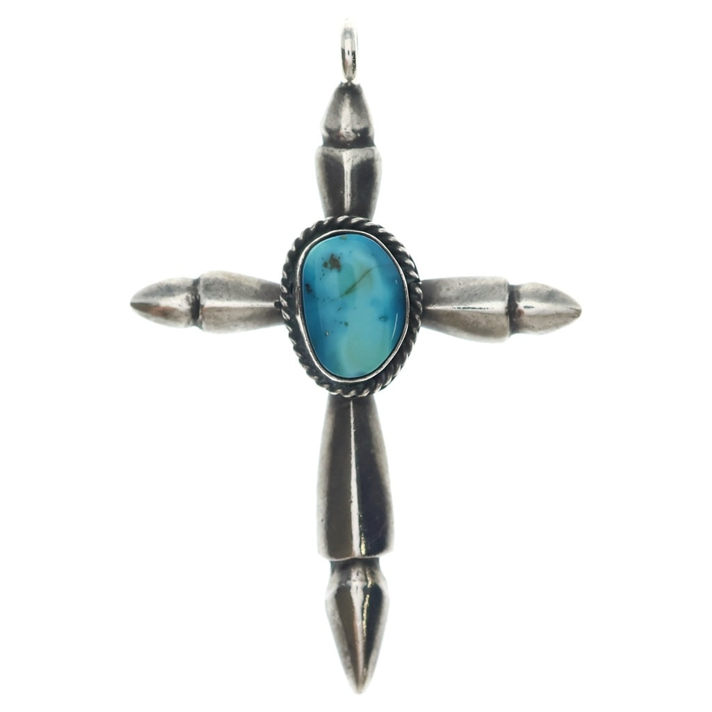 INDIAN JEWELRY(インディアンジュエリー) ナバホ ターコイズクロスペンダントトップ ハリソンビソイ クロスモチーフペンダントトップ シルバー