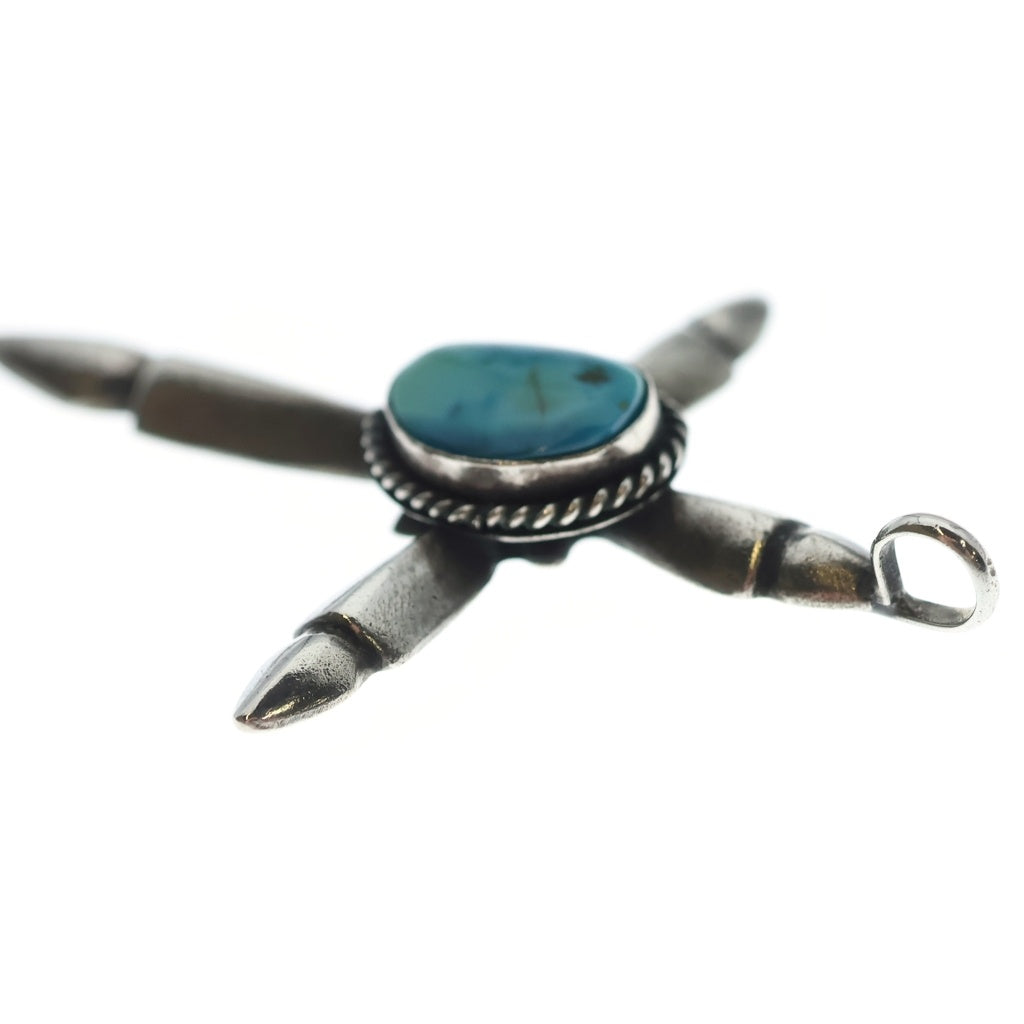INDIAN JEWELRY(インディアンジュエリー) ナバホ ターコイズクロスペンダントトップ ハリソンビソイ クロスモチーフペンダントトップ シルバー