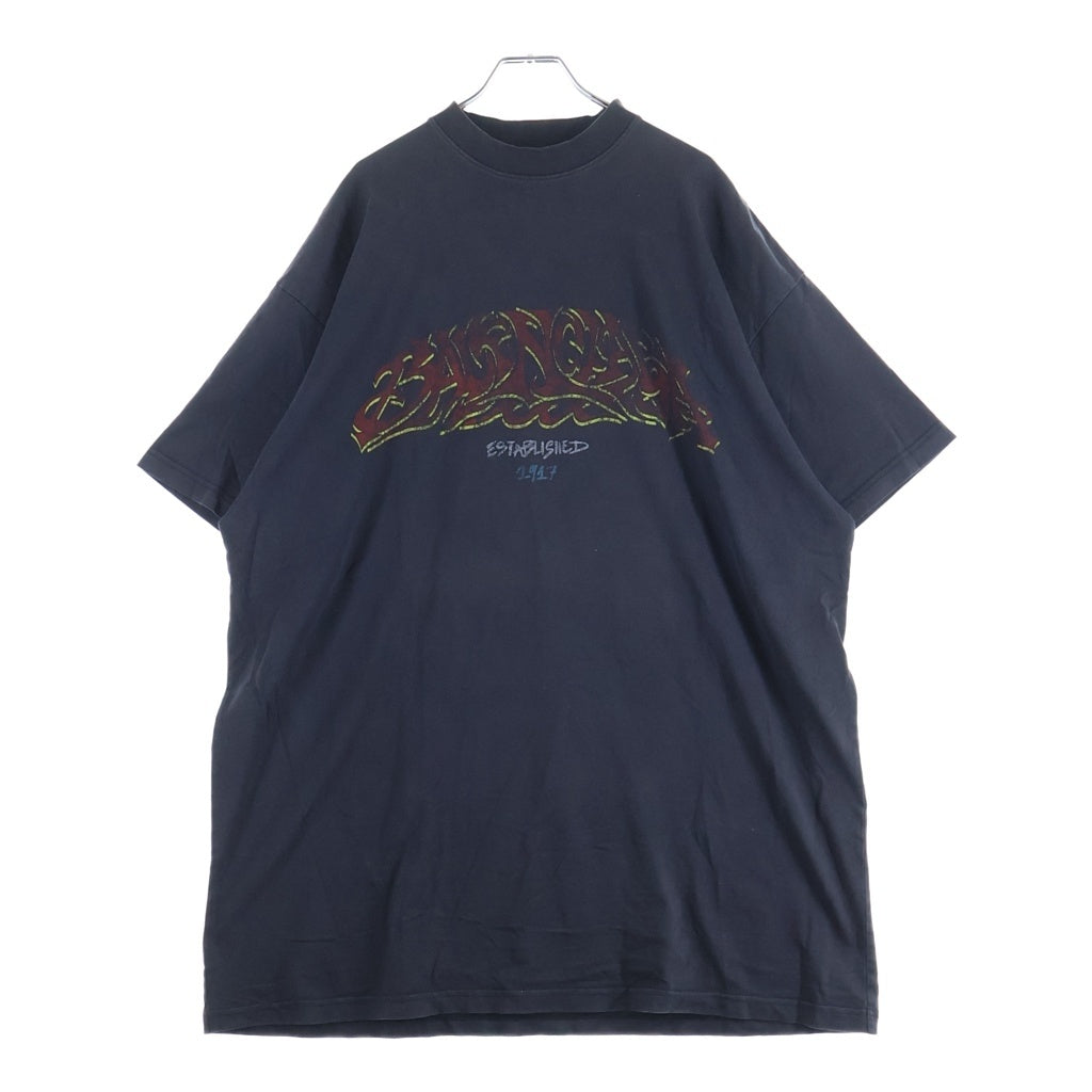 BALENCIAGA(バレンシアガ) 23AW Off Shore Oversized T-shirt ヴィンテージ加工 オーバーサイズド 半袖Tシャツ カットソー 739028 TPVM8 チャコールグレー