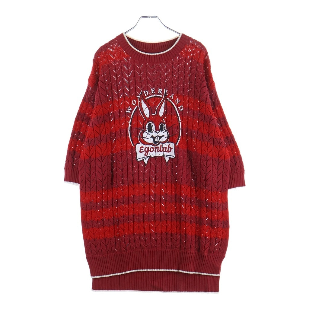 Egon Lab.(エゴンラボ) 23SS BUNNY KNIT TEE バニー ニット 半袖Tシャツ SS23 KN 004 B レッド