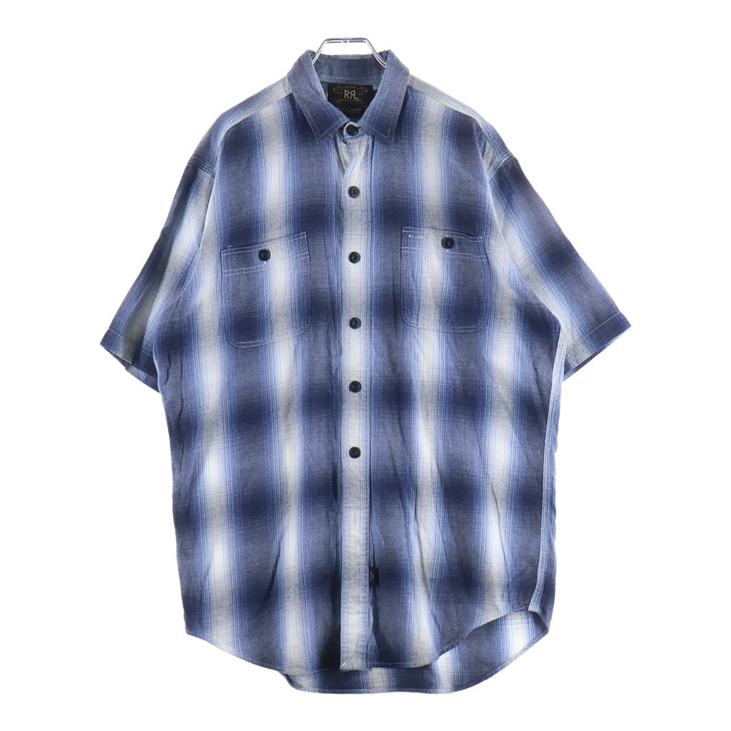 RRL(ダブルアールエル) レーヨン チェック柄 フロントポケット 半袖シャツ ブルー