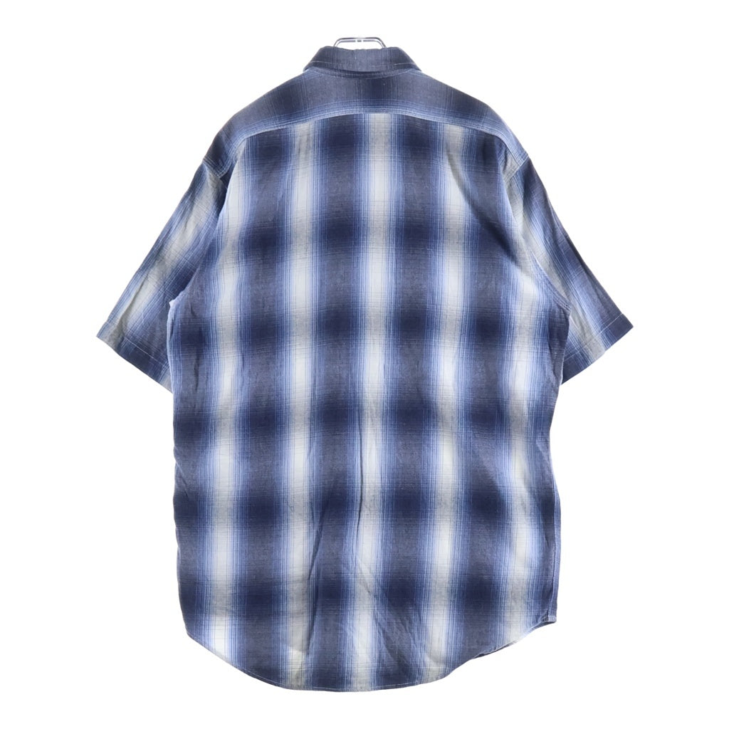 RRL(ダブルアールエル) レーヨン チェック柄 フロントポケット 半袖シャツ ブルー