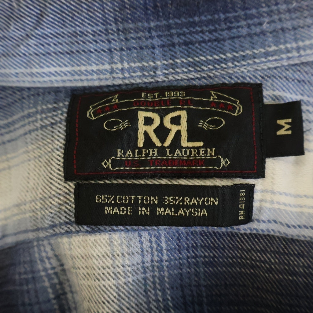RRL(ダブルアールエル) レーヨン チェック柄 フロントポケット 半袖シャツ ブルー