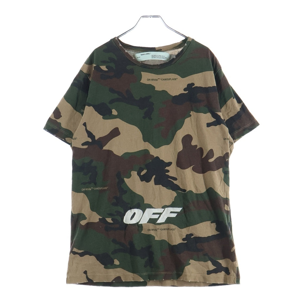 OFF-WHITE(オフホワイト) Camouflage Cotton T-shirts カモフラージュコットンTシャツ ロゴ刺繍クルーネック半袖Tシャツ OMAA027E18185021 カモ