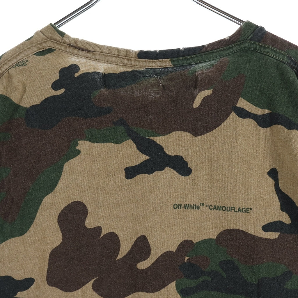 OFF-WHITE(オフホワイト) Camouflage Cotton T-shirts カモフラージュコットンTシャツ ロゴ刺繍クルーネック半袖Tシャツ OMAA027E18185021 カモ