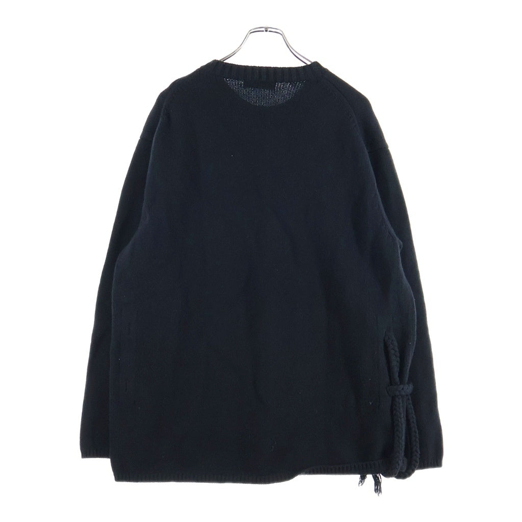 Yohji Yamamoto POUR HOMME(ヨウジヤマモト プールオム) 23AW Side String Crewneck Knit サイドストリングクルーネックニット サイドディティールニットセーター HJ-K05-193 ブラック
