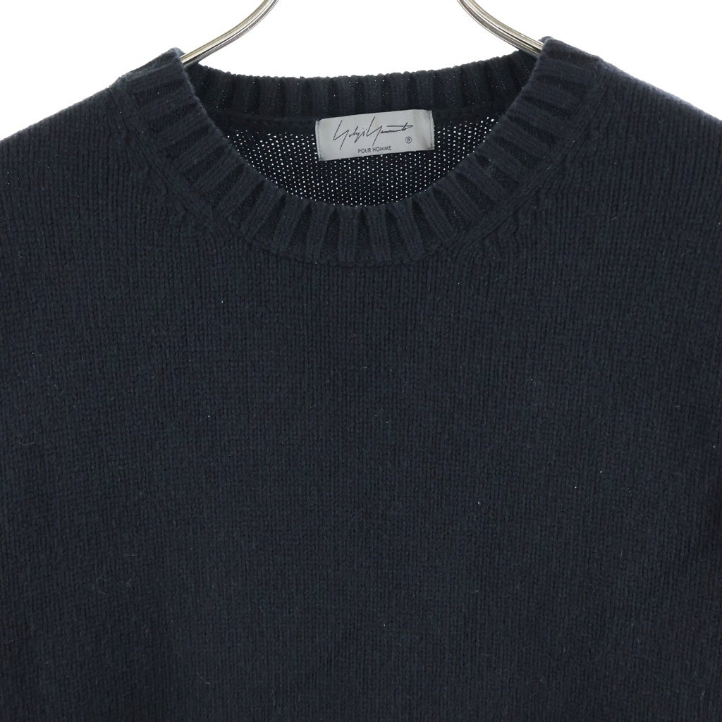 Yohji Yamamoto POUR HOMME(ヨウジヤマモト プールオム) 23AW Side String Crewneck Knit サイドストリングクルーネックニット サイドディティールニットセーター HJ-K05-193 ブラック