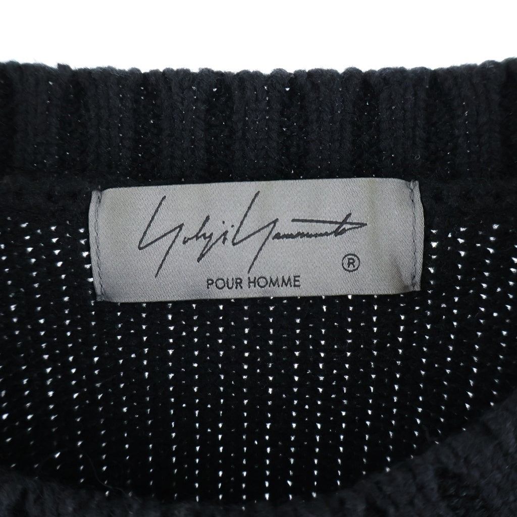 Yohji Yamamoto POUR HOMME(ヨウジヤマモト プールオム) 23AW Side String Crewneck Knit サイドストリングクルーネックニット サイドディティールニットセーター HJ-K05-193 ブラック