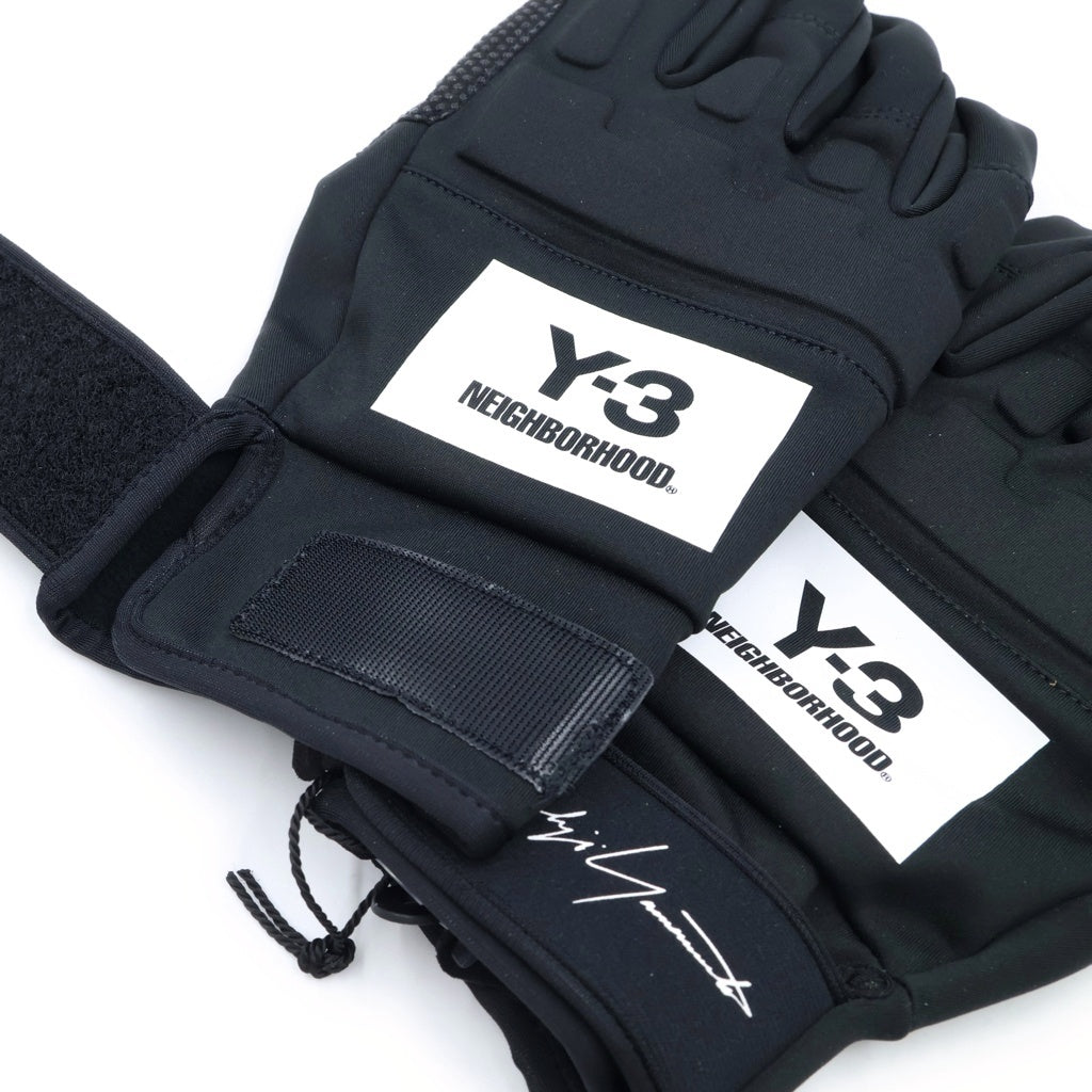 Y-3(ワイスリー) ×Neighborhood NBHD GLOVES NBHDグローブス ロゴプリントエンボス加工レーシンググローブ 手袋 JX0052 ブラック